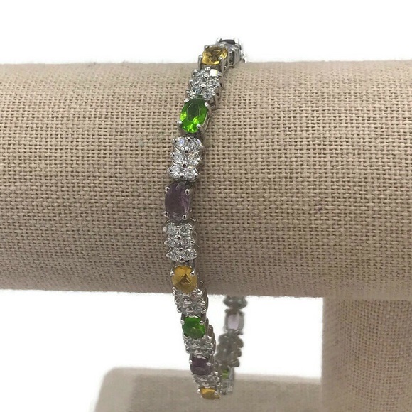 CZC 925 Sterling Silver Multi Color Crystal Link Tennis Bracelet - Picture 3 of 8